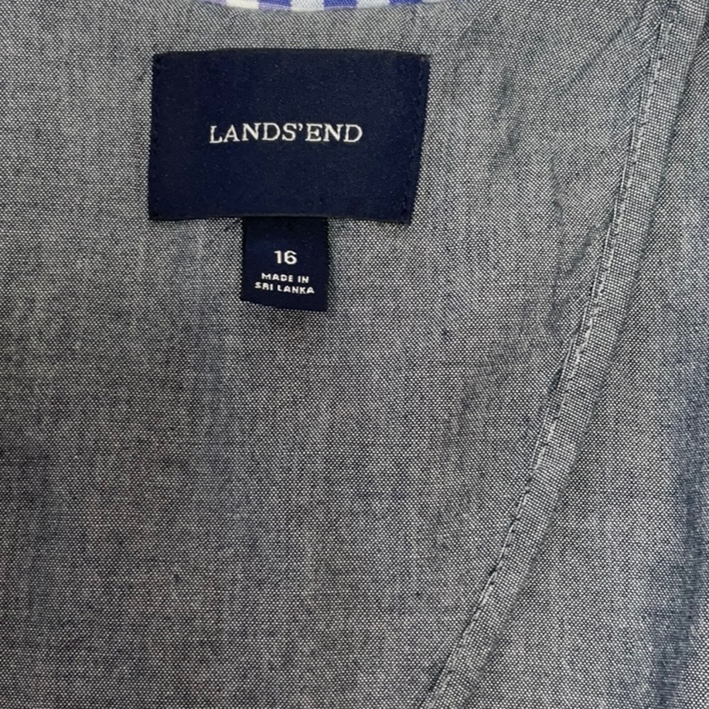 Lands End Gingham Blue White Check Blazer Cotton Blend Size 16 - Picture 7 of 12